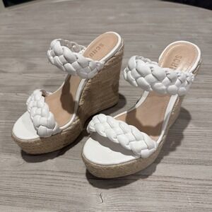 SCHUTZ Dyandre Braided White Wedge Platform Nude Sandals Heels Women's 7 B EUC
